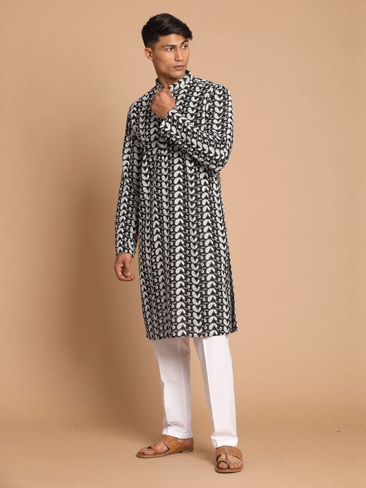 Men's Black Pure Cotton Straight Kurta Pyjama Set