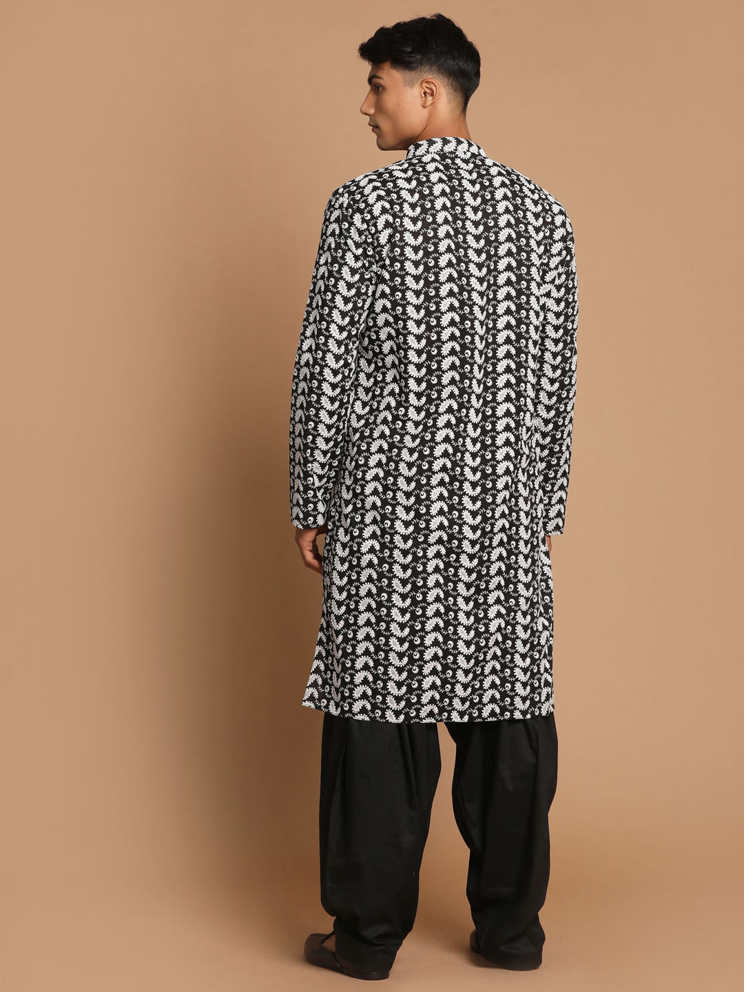 Men's Black Pure Cotton Straight Kurta and Patiala Set