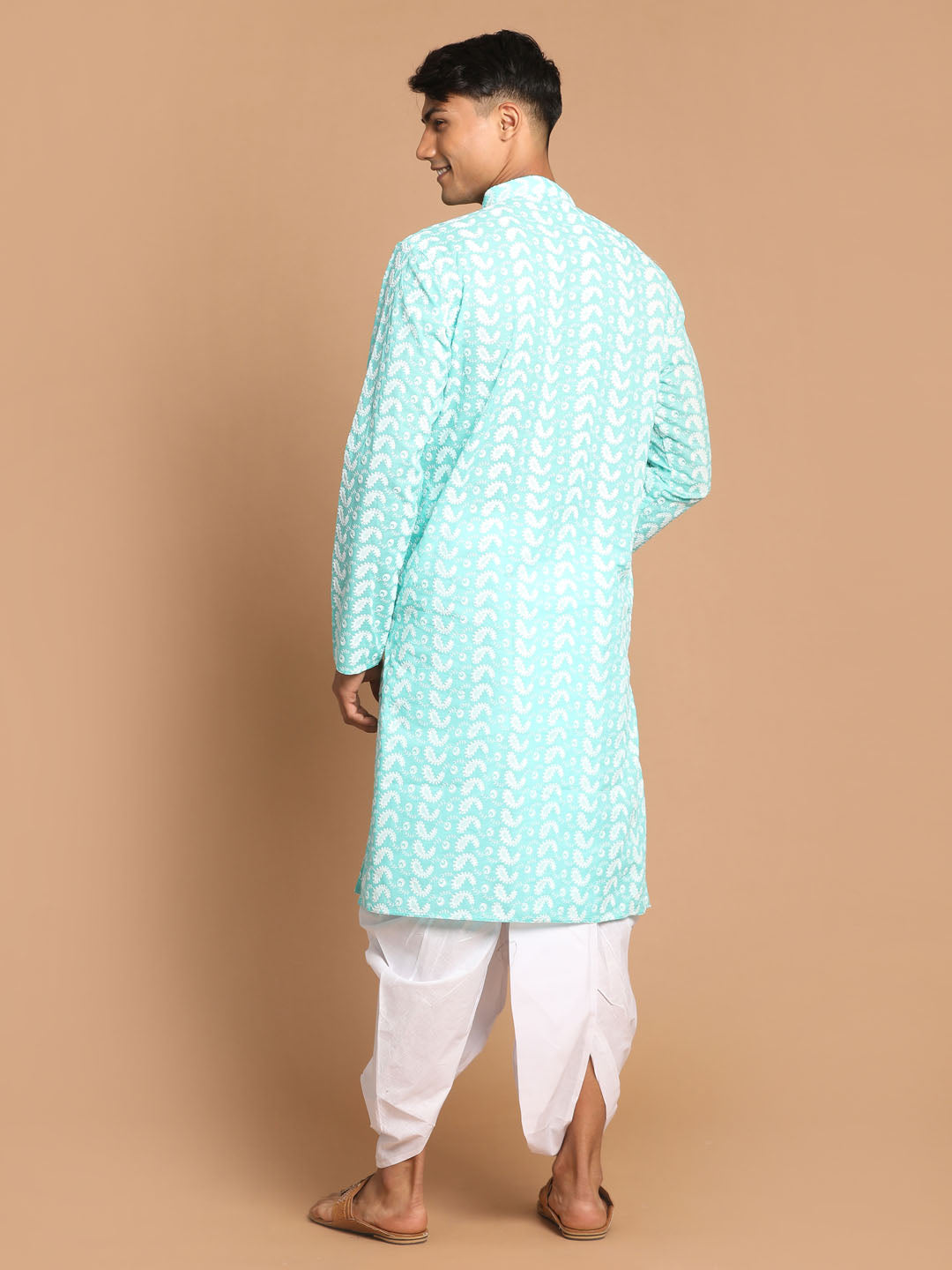 Men's Green Pure Cotton Straight Kurta and Dhoti Set