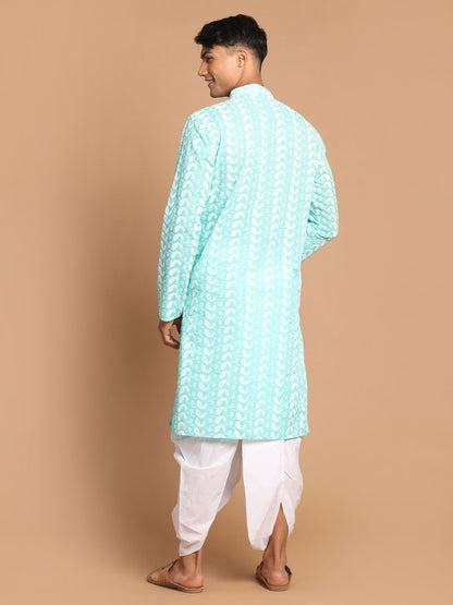 Men's Green Pure Cotton Straight Kurta and Dhoti Set