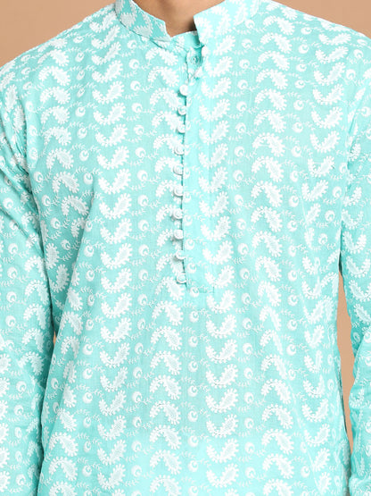 Men's Green Pure Cotton Straight Kurta and Dhoti Set
