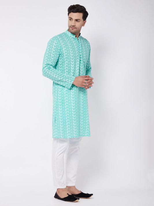 Men's Green Pure Cotton Straight Kurta Pyjama Set
