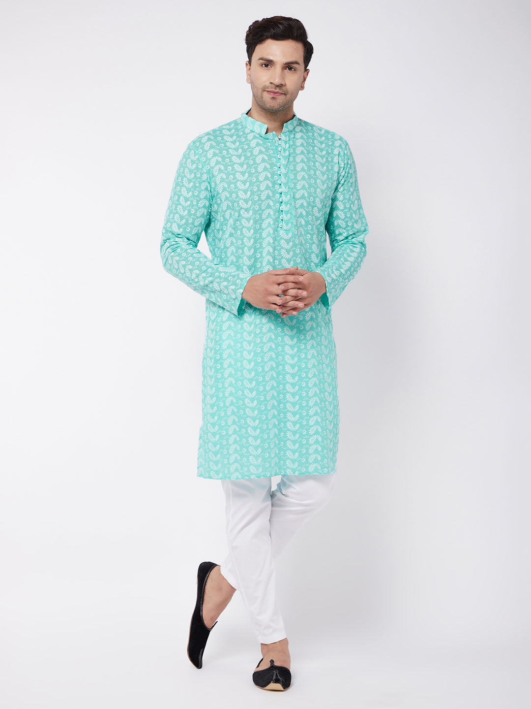 Men's Green Pure Cotton Straight Kurta Pyjama Set