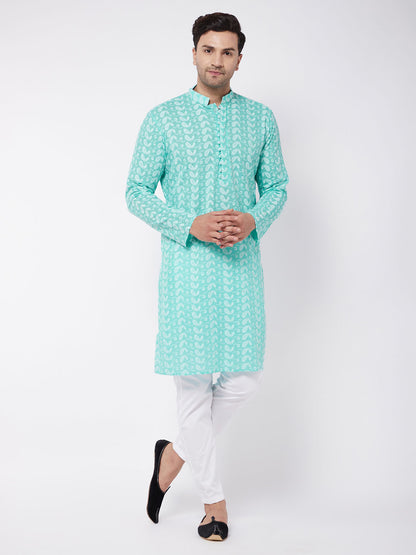 Men's Green Pure Cotton Straight Kurta Pyjama Set