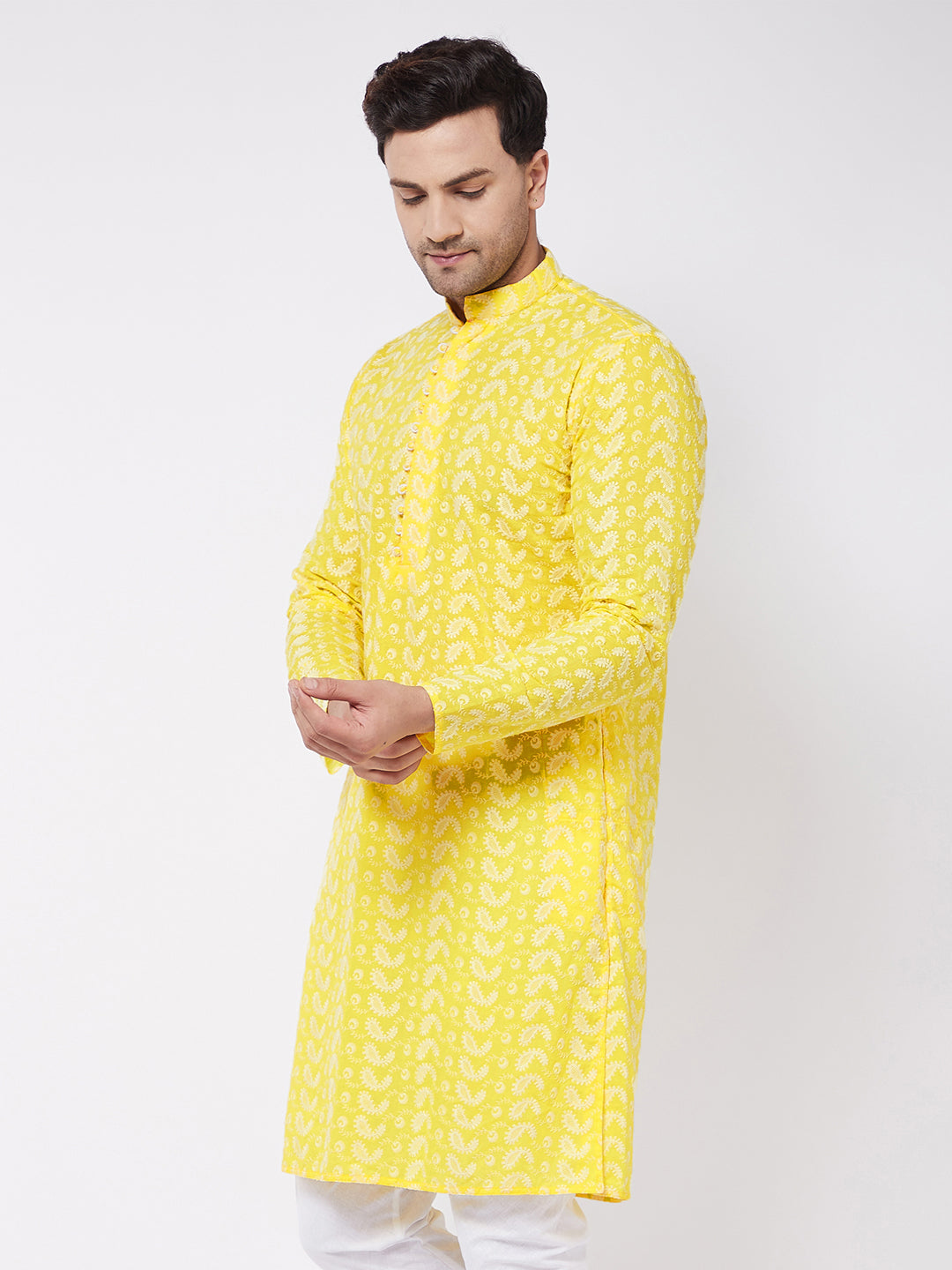 Men's Mustard Pure Cotton Straight Kurta Pyjama Set