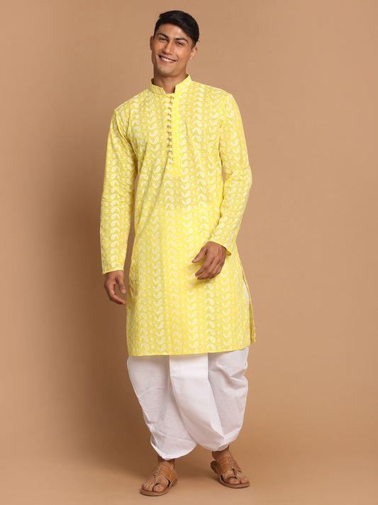 Men's Mustard Pure Cotton Straight Kurta and Dhoti Set