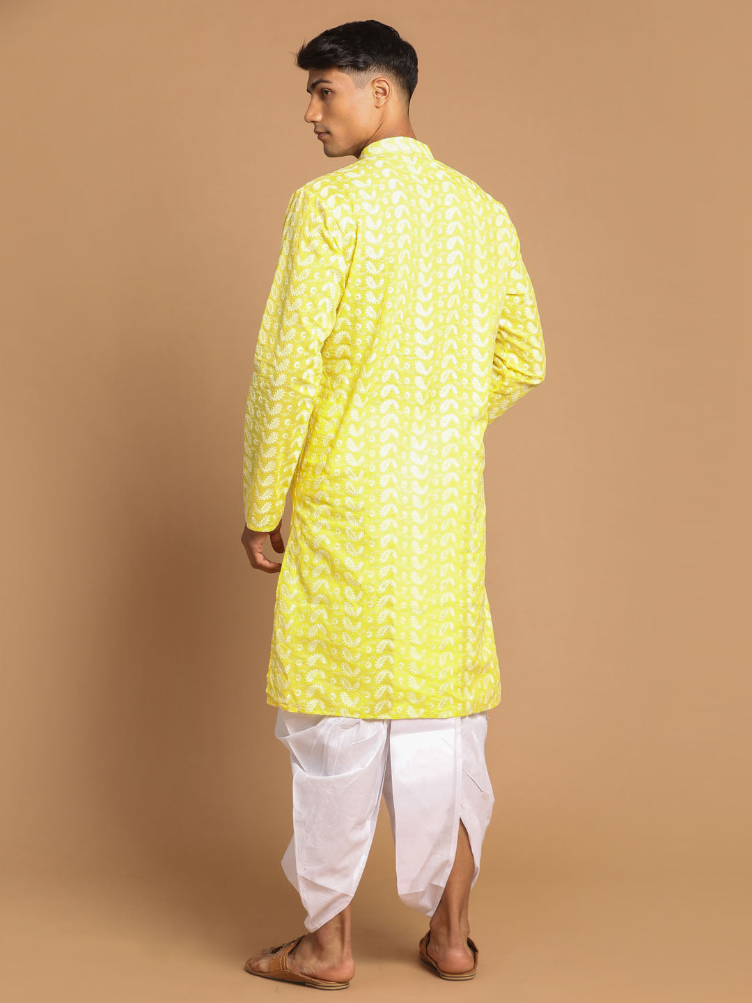 Men's Mustard Pure Cotton Straight Kurta and Dhoti Set