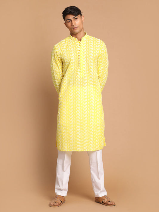 Men's Mustard Pure Cotton Straight Kurta Pyjama Set