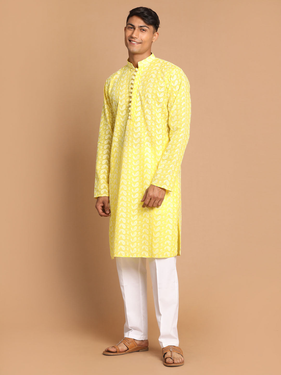 Men's Mustard Pure Cotton Straight Kurta Pyjama Set