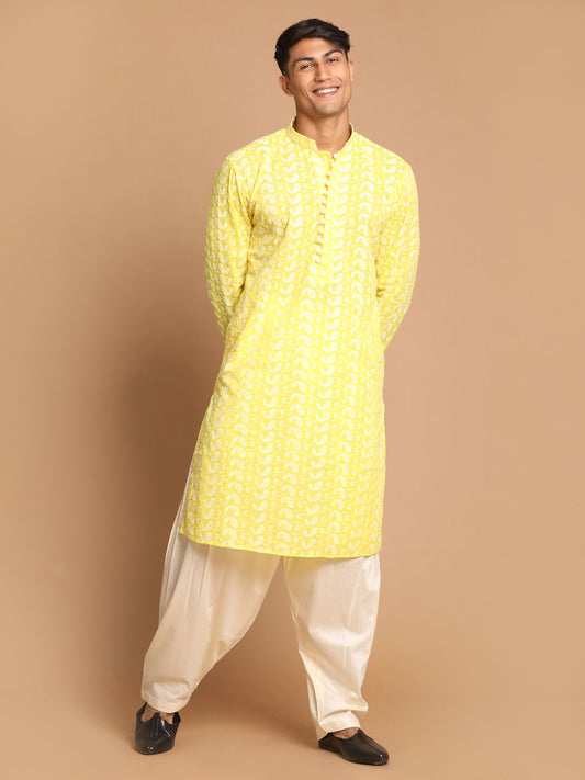 Men's Mustard Pure Cotton Straight Kurta and Patiala Set