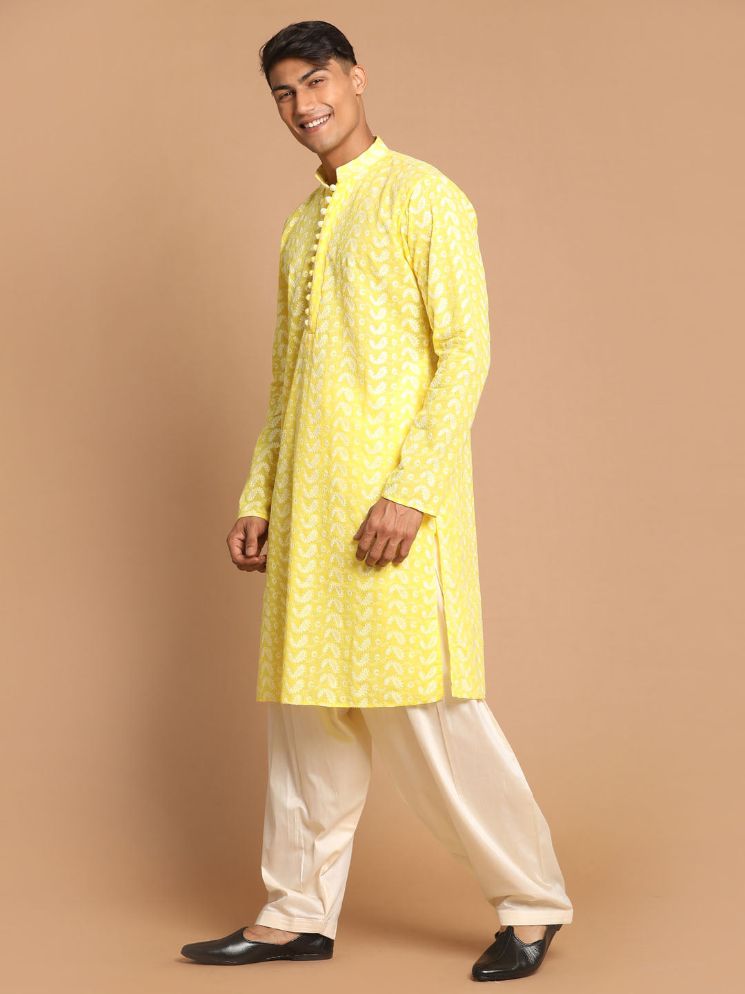 Men's Mustard Pure Cotton Straight Kurta and Patiala Set