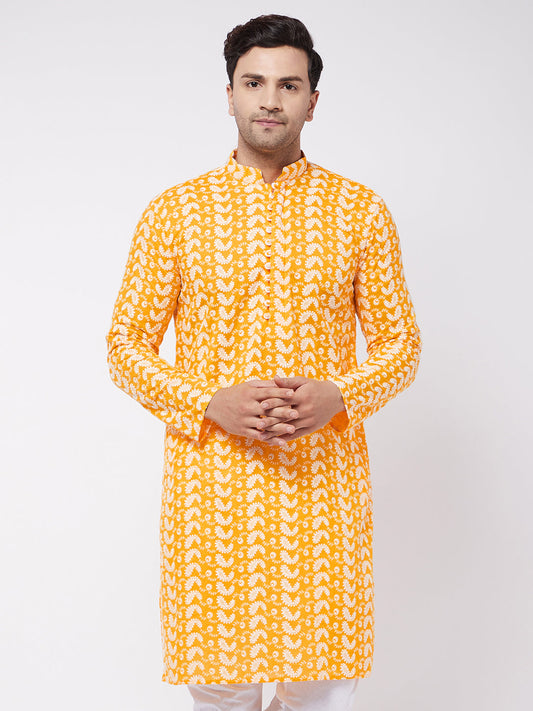 Men's Orange Pure Cotton Straight Kurta Pyjama Set