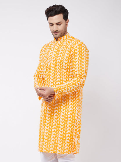 Men's Orange Pure Cotton Straight Kurta Pyjama Set