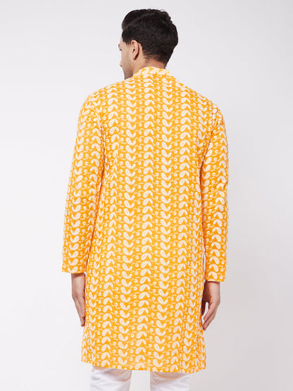 Men's Orange Pure Cotton Straight Kurta Pyjama Set