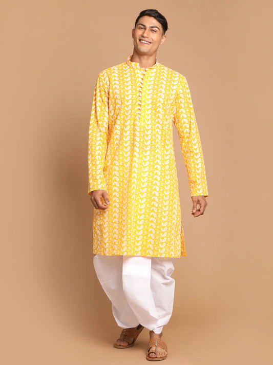 Men's Orange Pure Cotton Straight Kurta and Dhoti Set