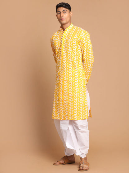 Men's Orange Pure Cotton Straight Kurta and Dhoti Set