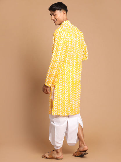Men's Orange Pure Cotton Straight Kurta and Dhoti Set
