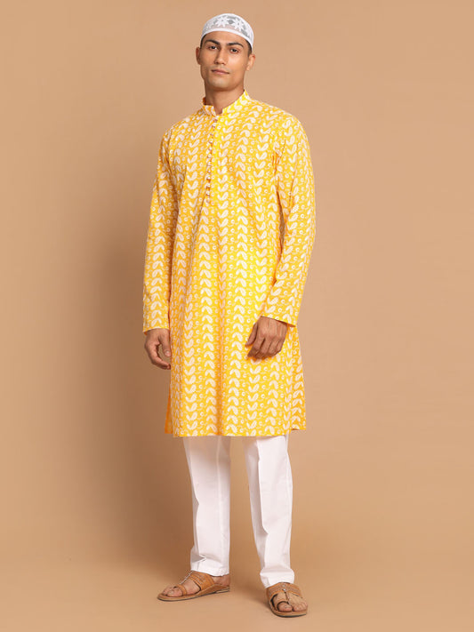 Men's Orange Pure Cotton Straight Kurta Pyjama Set