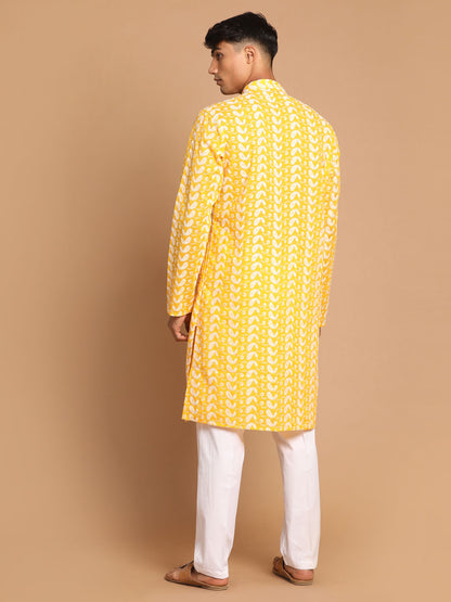 Men's Orange Pure Cotton Straight Kurta Pyjama Set