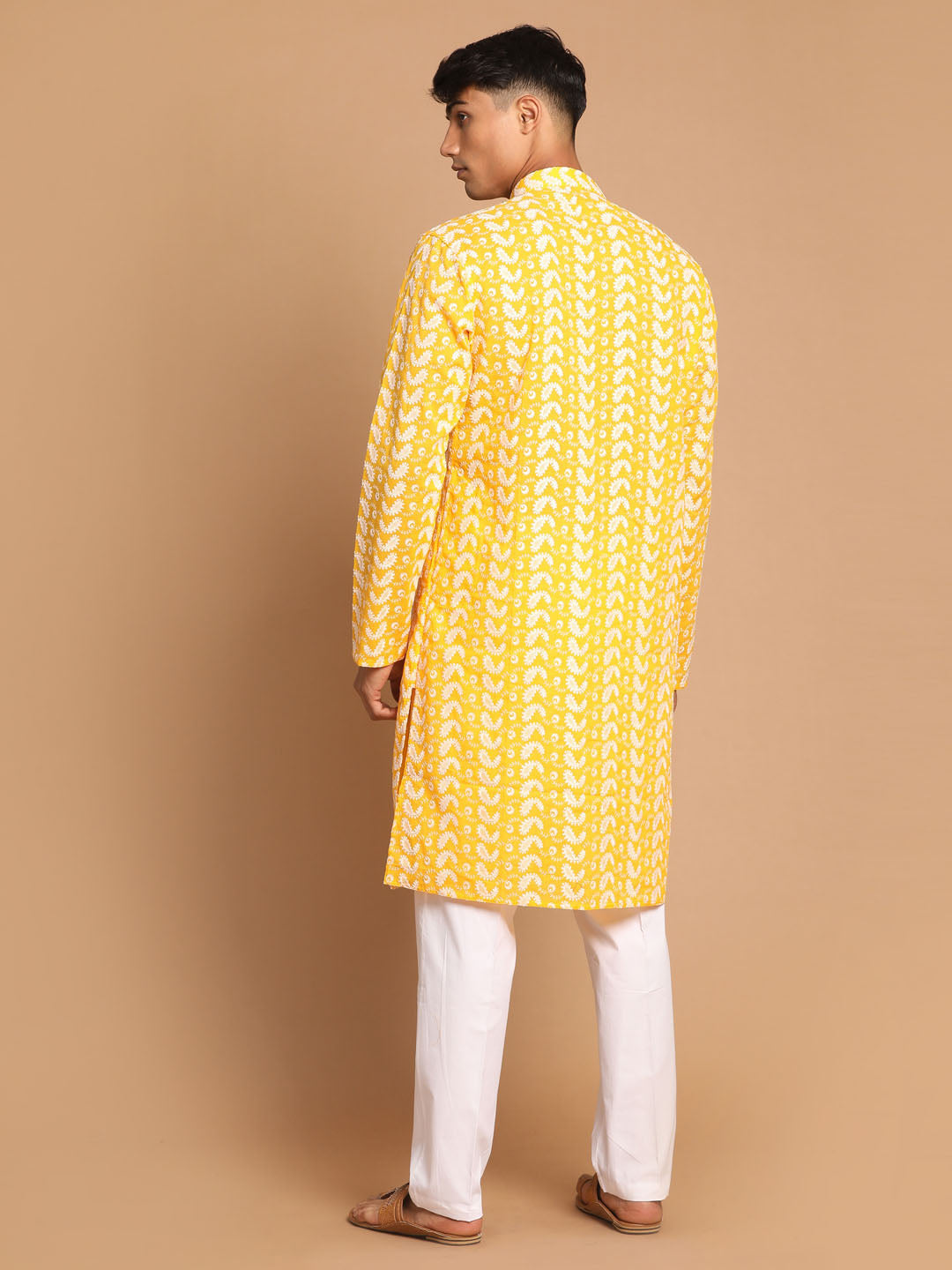 Men's Orange Pure Cotton Straight Kurta Pyjama Set