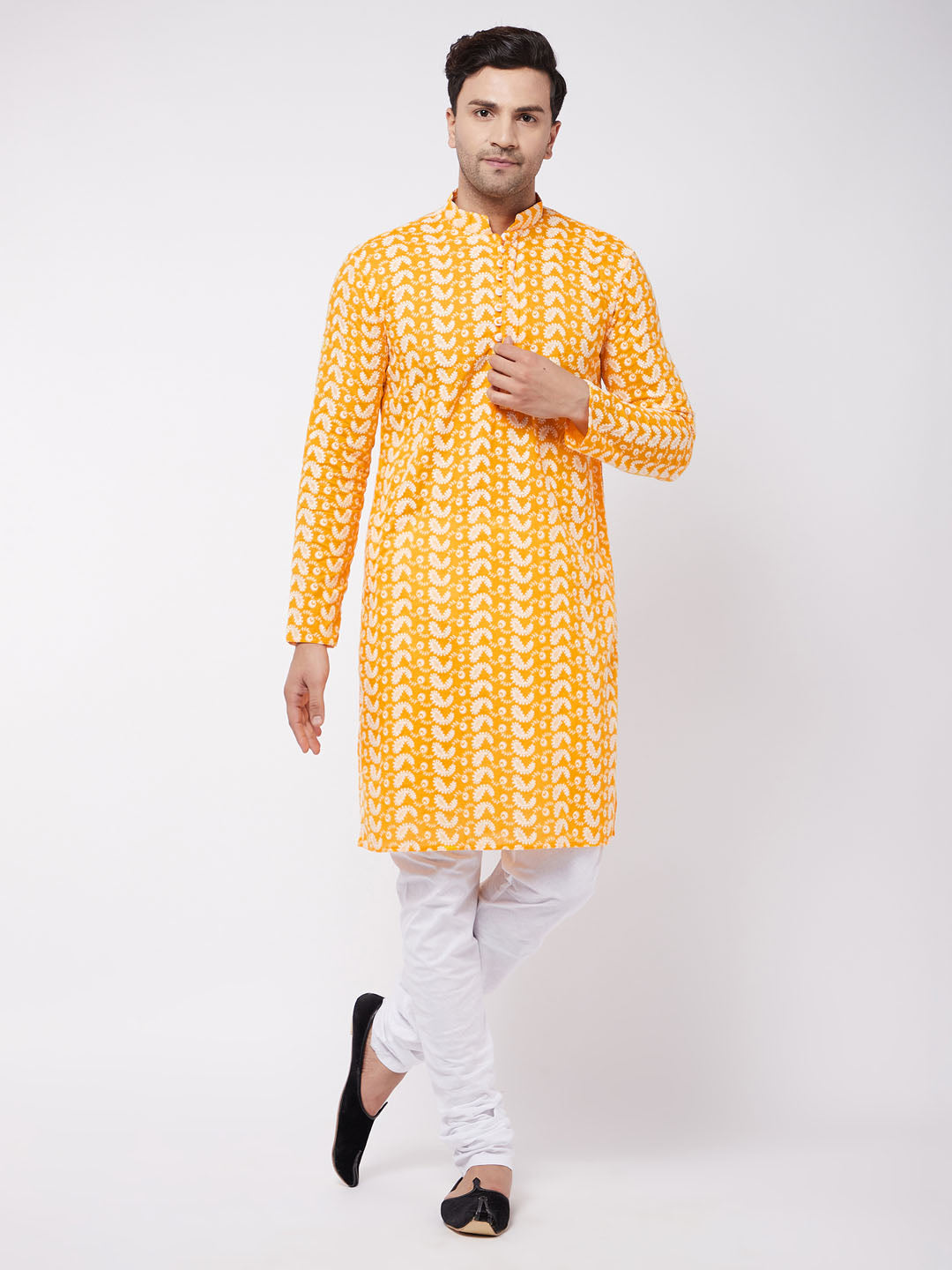 Men's Orange Pure Cotton Straight Kurta Pyjama Set