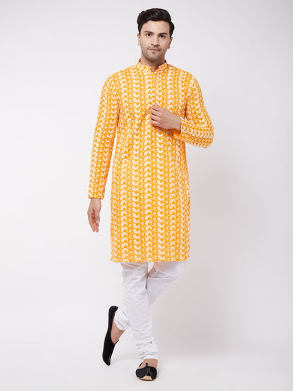 Men's Orange Pure Cotton Straight Kurta Pyjama Set