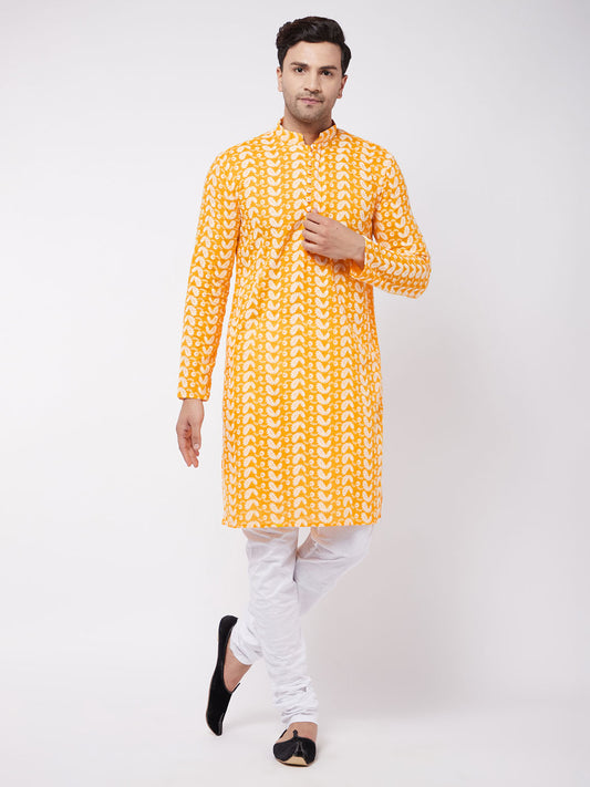 Men's Orange Pure Cotton Straight Kurta Pyjama Set