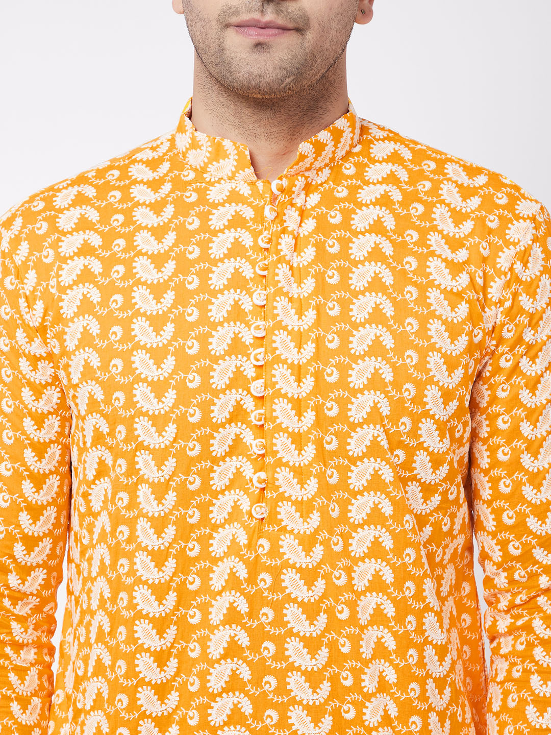 Men's Orange Pure Cotton Straight Kurta Pyjama Set