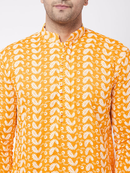 Men's Orange Pure Cotton Straight Kurta Pyjama Set