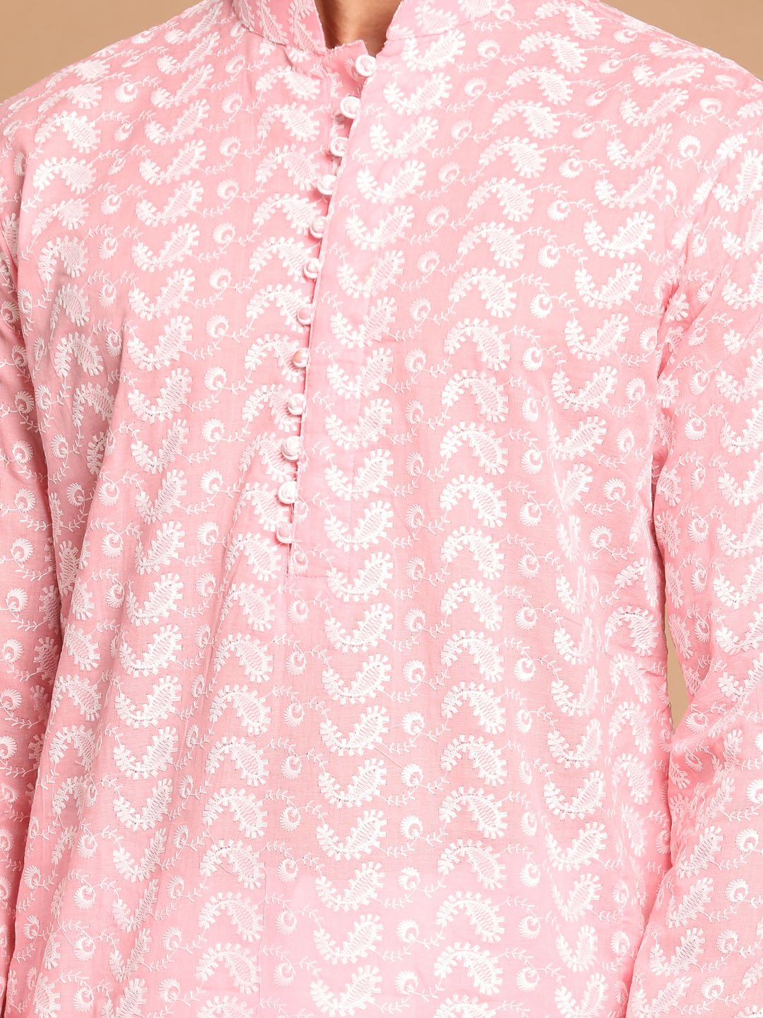 Men's Pink Pure Cotton Straight Kurta and Dhoti Set