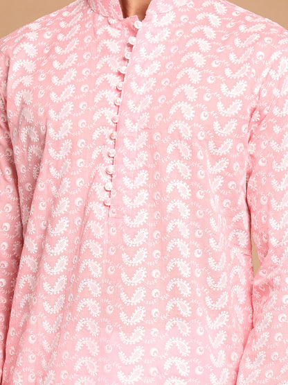 Men's Pink Pure Cotton Straight Kurta and Dhoti Set