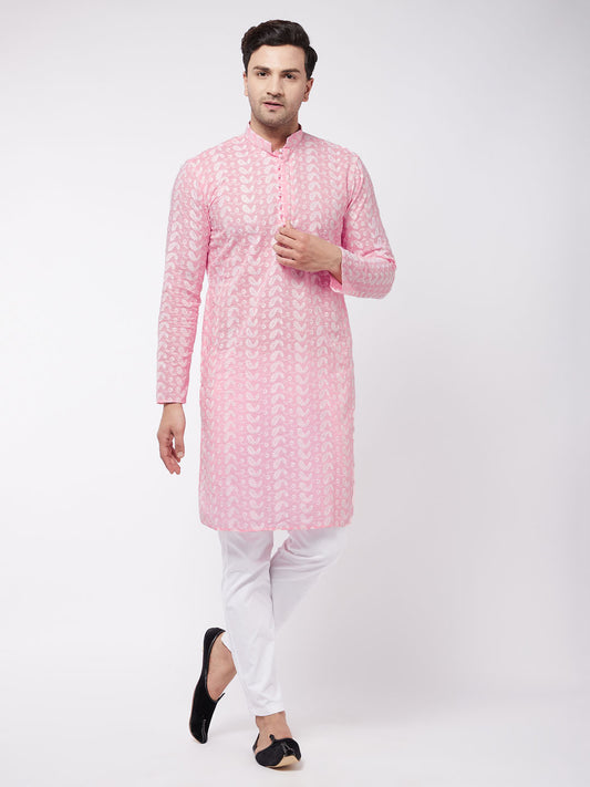 Men's Pink Pure Cotton Straight Kurta Pyjama Set