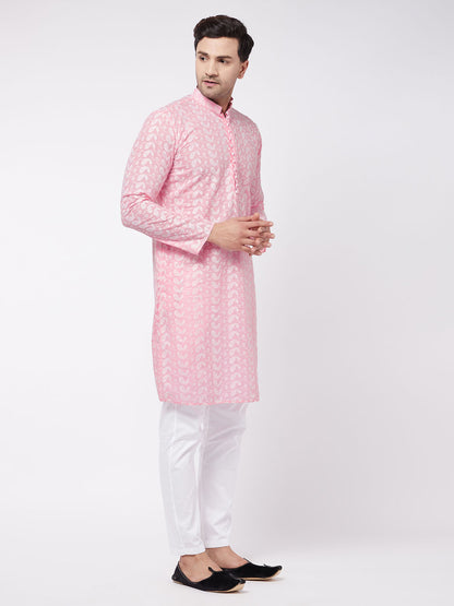 Men's Pink Pure Cotton Straight Kurta Pyjama Set