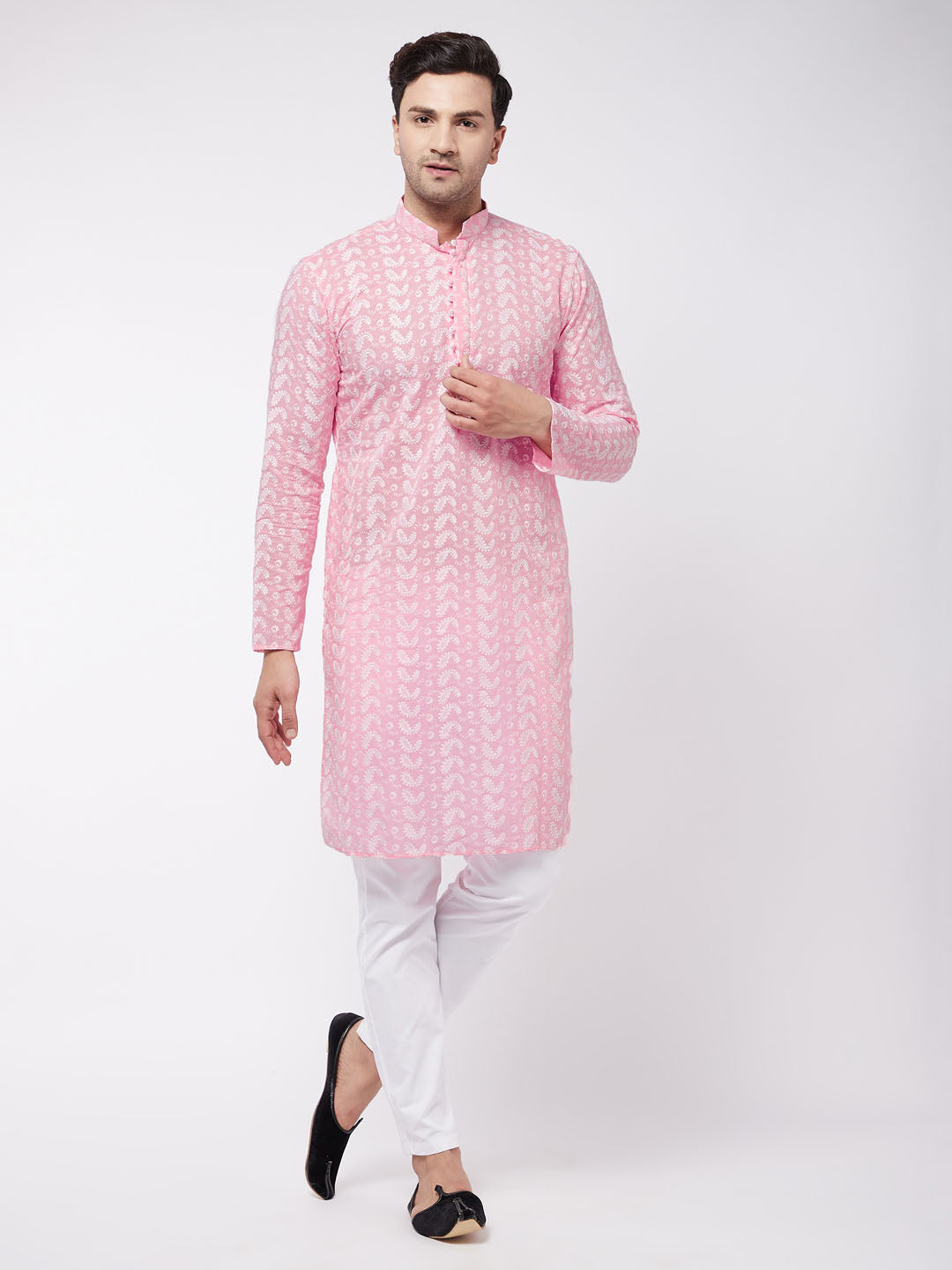 Men's Pink Pure Cotton Straight Kurta Pyjama Set