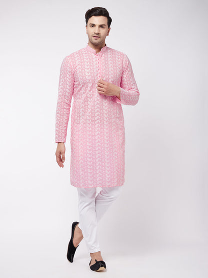 Men's Pink Pure Cotton Straight Kurta Pyjama Set