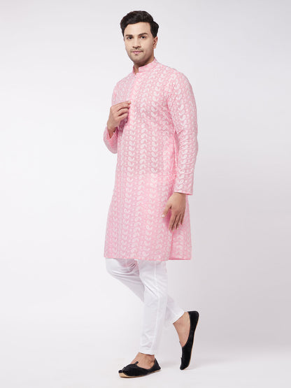 Men's Pink Pure Cotton Straight Kurta Pyjama Set