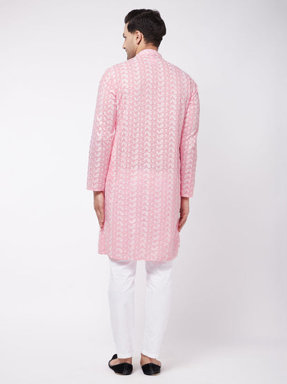 Men's Pink Pure Cotton Straight Kurta Pyjama Set