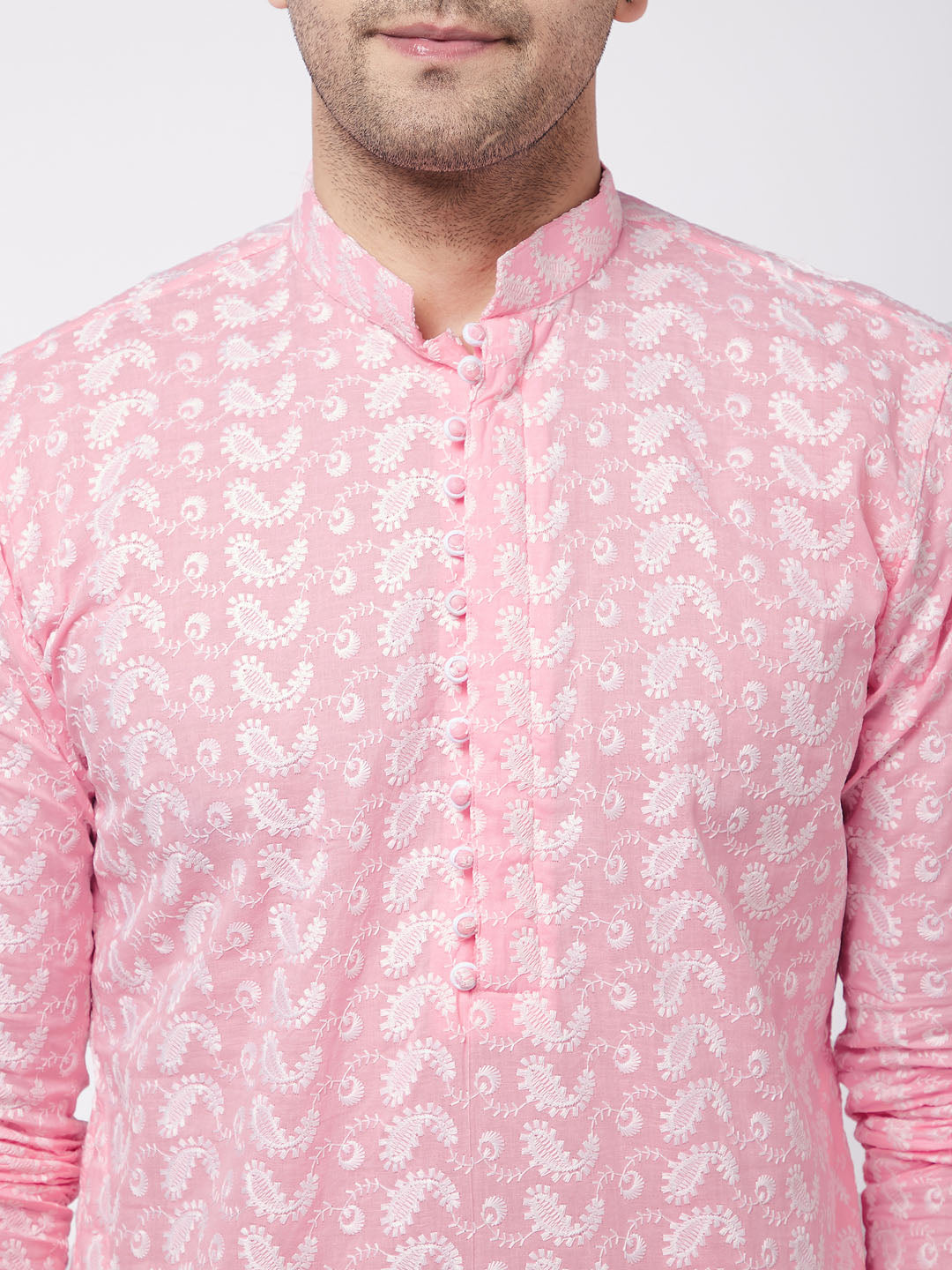 Men's Pink Pure Cotton Straight Kurta Pyjama Set