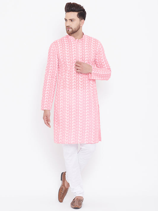 Men's Pink Cotton Straight Kurta Pyjama Set