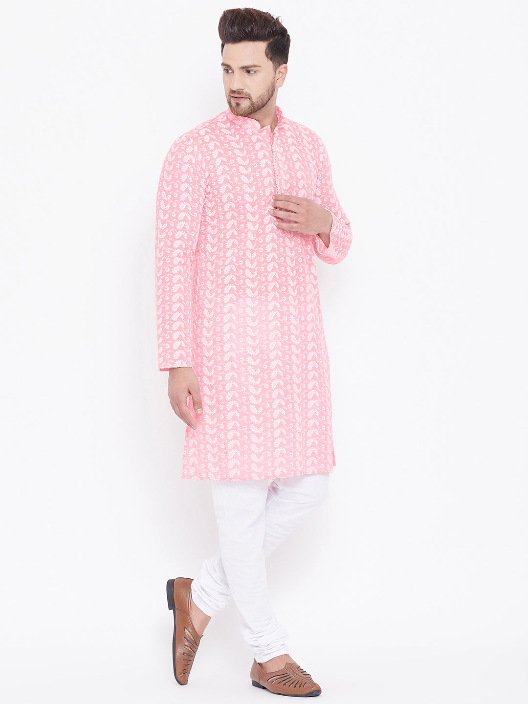 Men's Pink Cotton Straight Kurta Pyjama Set