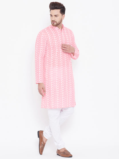 Men's Pink Cotton Straight Kurta Pyjama Set