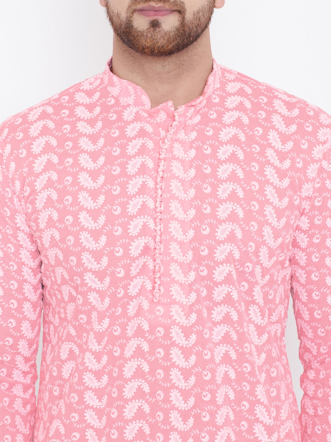 Men's Pink Cotton Straight Kurta Pyjama Set