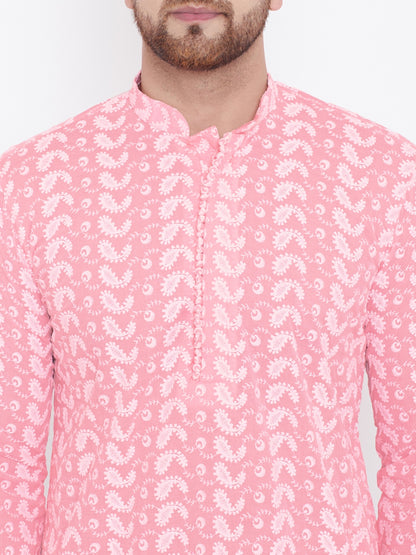 Men's Pink Cotton Straight Kurta Pyjama Set