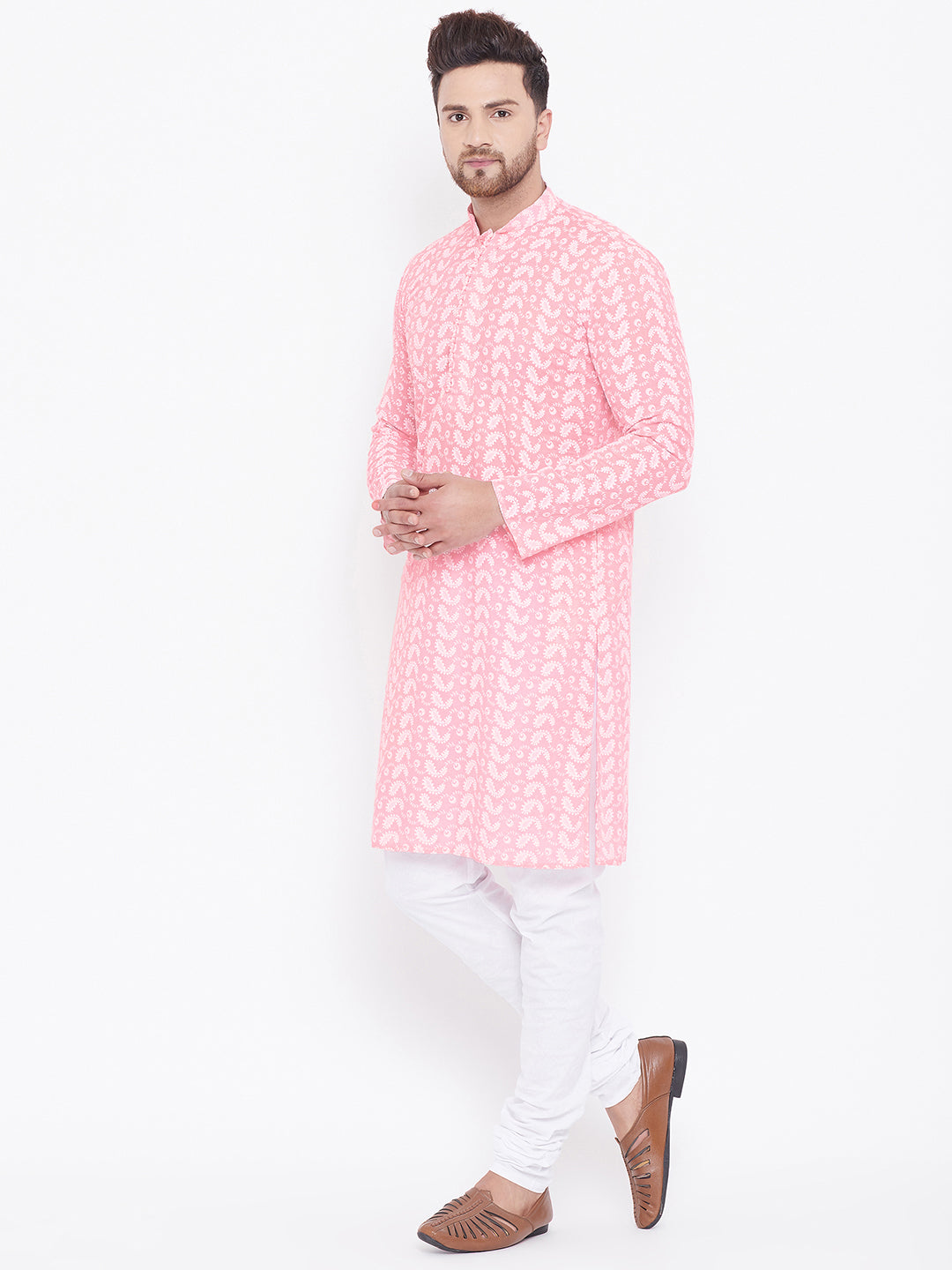 Men's Pink Cotton Straight Kurta Pyjama Set