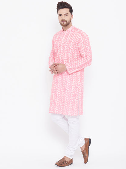 Men's Pink Cotton Straight Kurta Pyjama Set