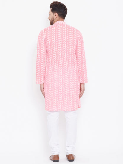Men's Pink Cotton Straight Kurta Pyjama Set