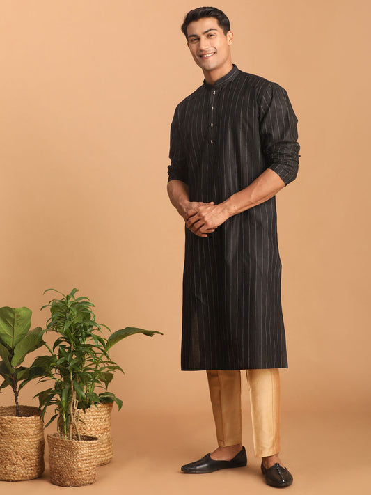 Men's Black Cotton Blend Straight Kurta Pyjama Set