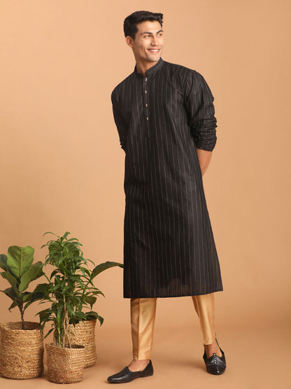 Men's Black Cotton Blend Straight Kurta Pyjama Set