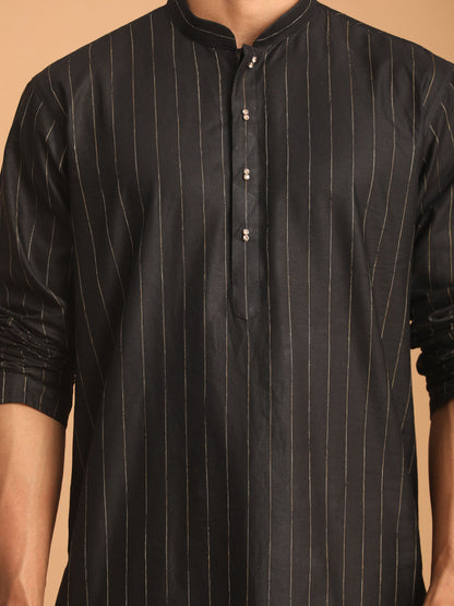 Men's Black Cotton Blend Straight Kurta Pyjama Set
