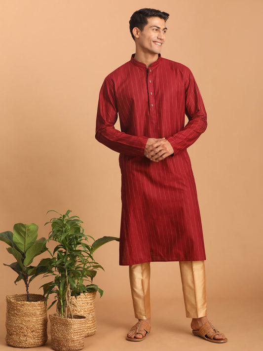 Men's Maroon Cotton Blend Straight Kurta Pyjama Set
